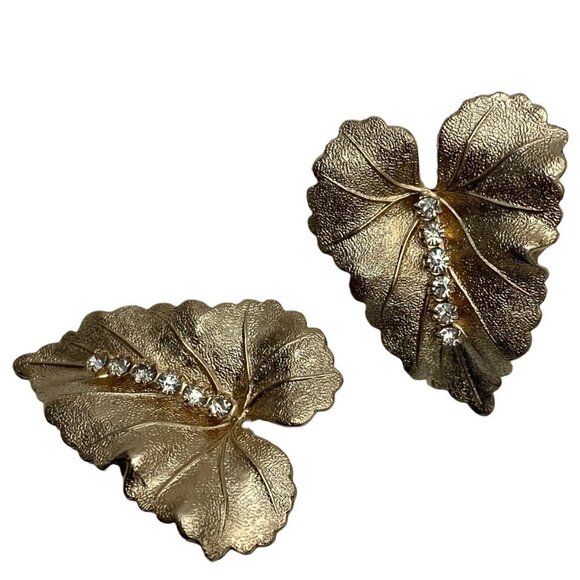 LEAF EARRINGS & BROOCH Vintage Set By Judy Lee Clip on Earrings Costume Jewelry - Picture 6 of 10